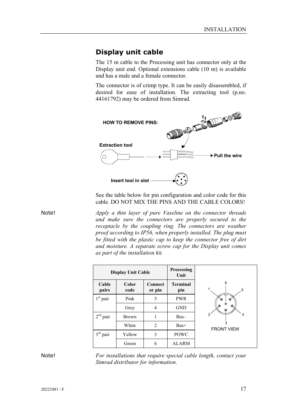 Display unit cable | Simrad HS50 User Manual | Page 25 / 63