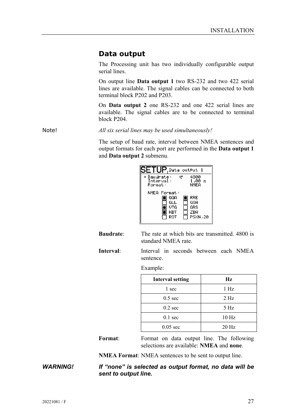 Data output | Simrad HS50 User Manual | Page 35 / 63