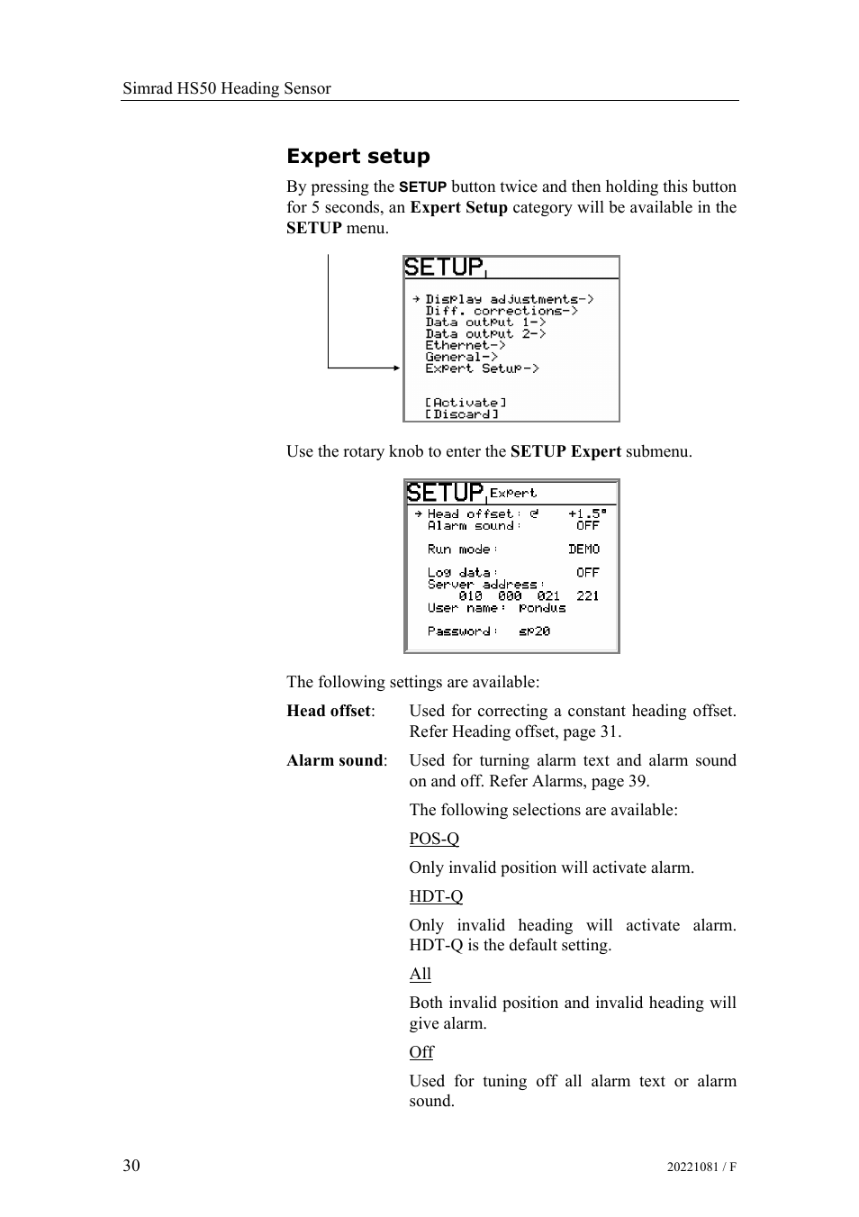Expert setup | Simrad HS50 User Manual | Page 38 / 63