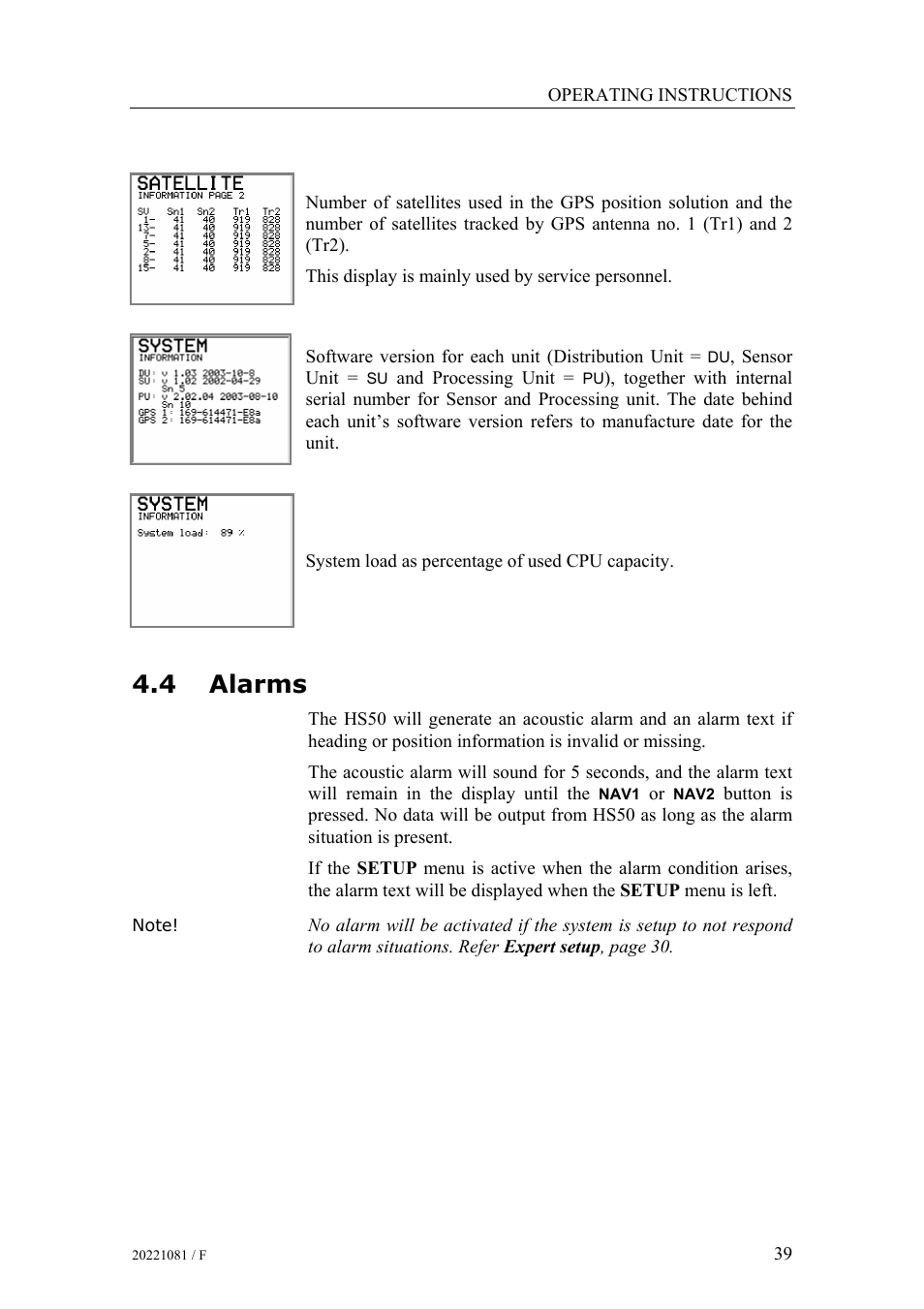 Alarms, 4 alarms | Simrad HS50 User Manual | Page 47 / 63