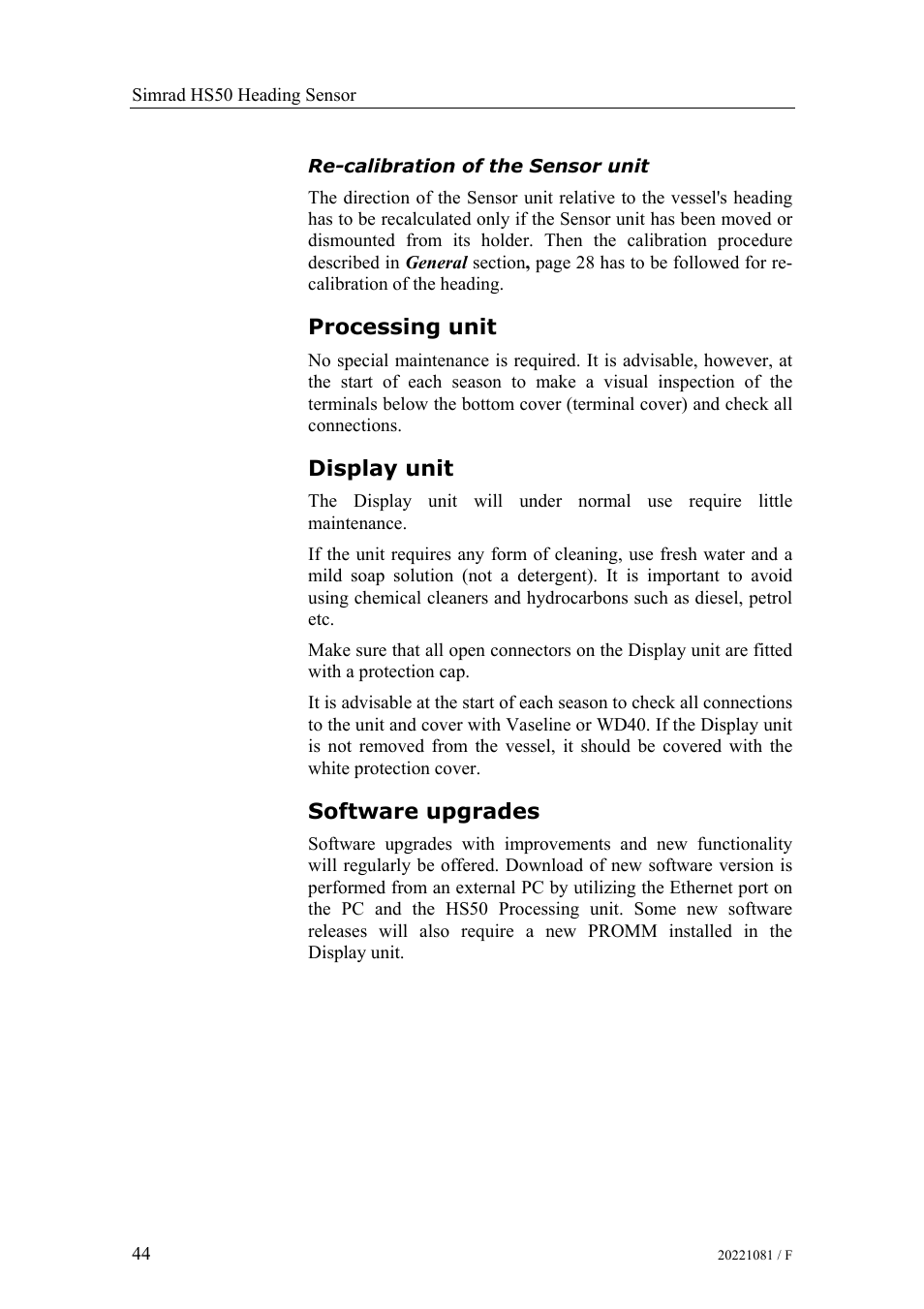 Processing unit, Display unit, Software upgrades | Simrad HS50 User Manual | Page 52 / 63