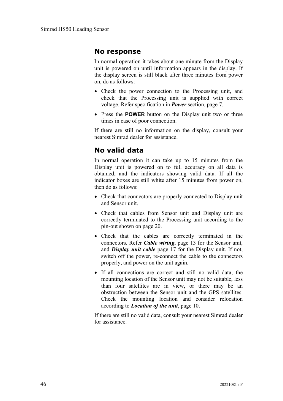 No response, No valid data | Simrad HS50 User Manual | Page 54 / 63