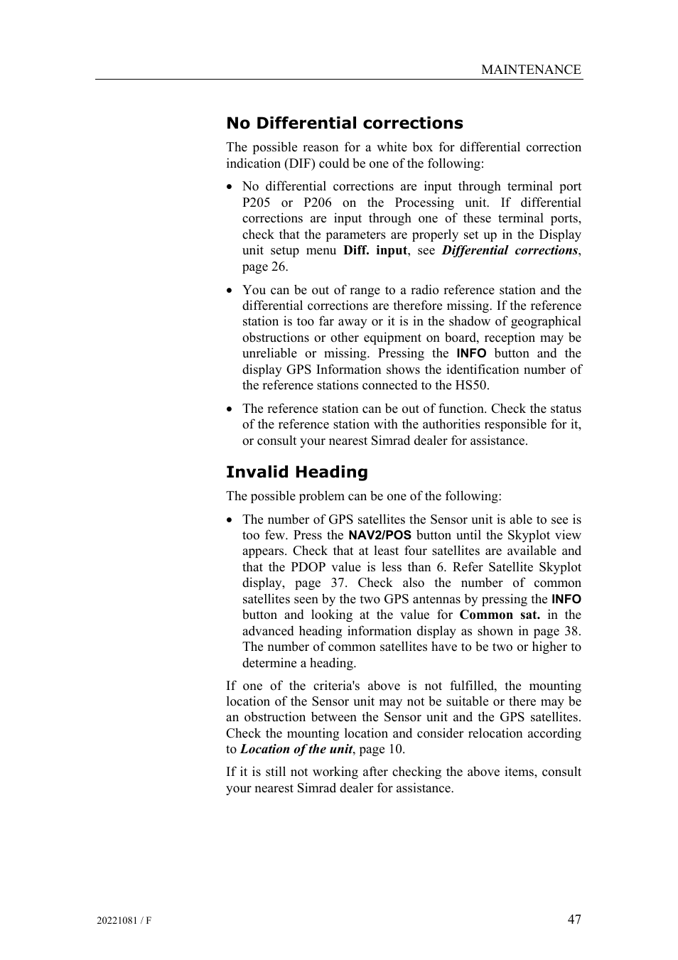 No differential corrections, Invalid heading | Simrad HS50 User Manual | Page 55 / 63