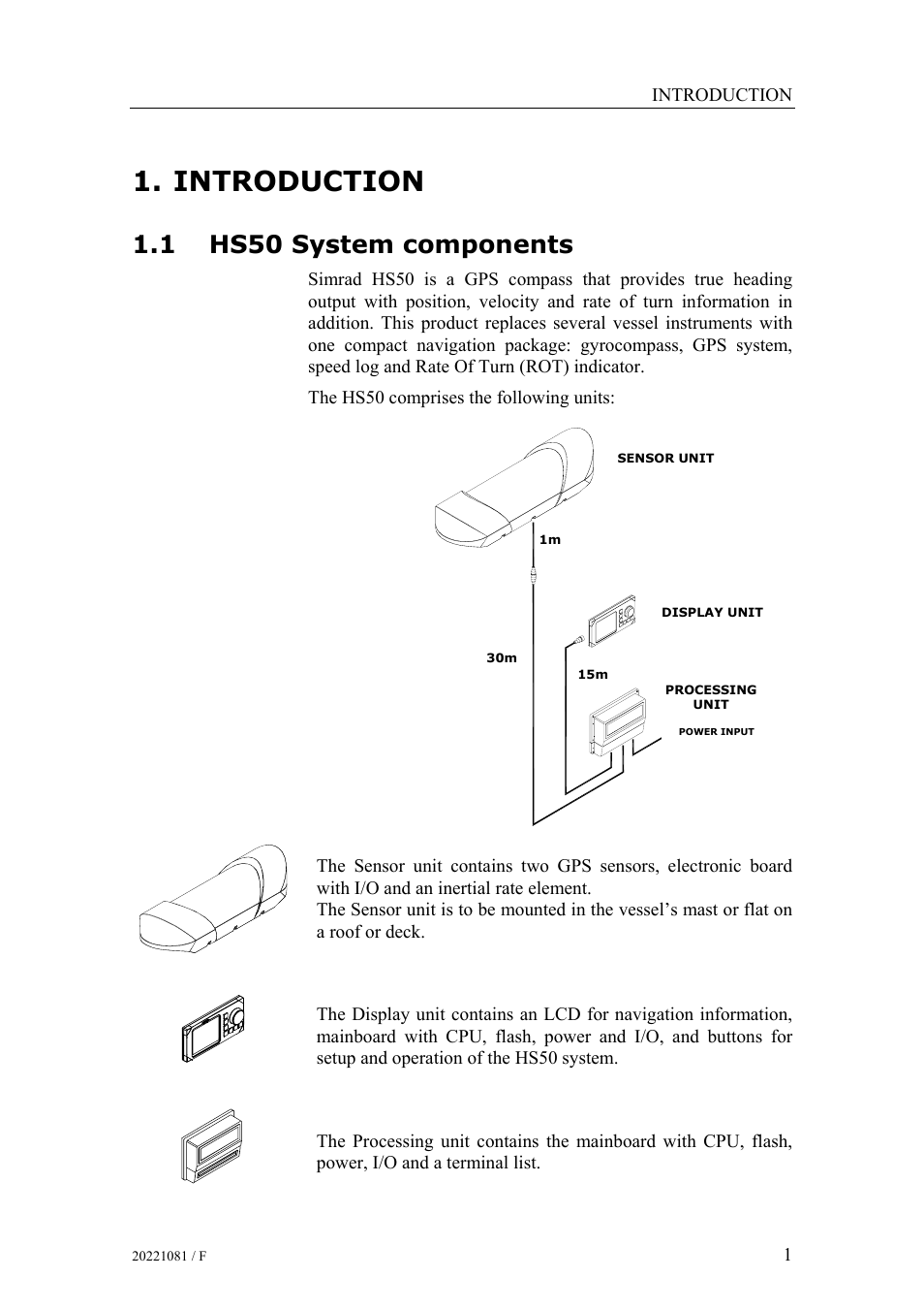 Introduction, Hs50 system components, 1 hs50 system components | Simrad HS50 User Manual | Page 9 / 63