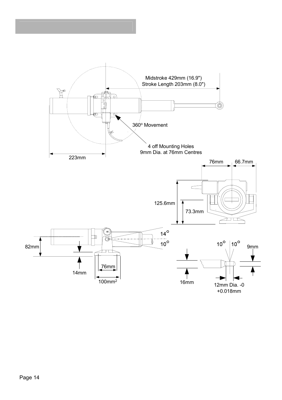 H1000 pilot, Description/installation, Hydraulic ram drive dimensions (ram-t0-12v) | B&G H1000 Autopilot User Manual | Page 15 / 68