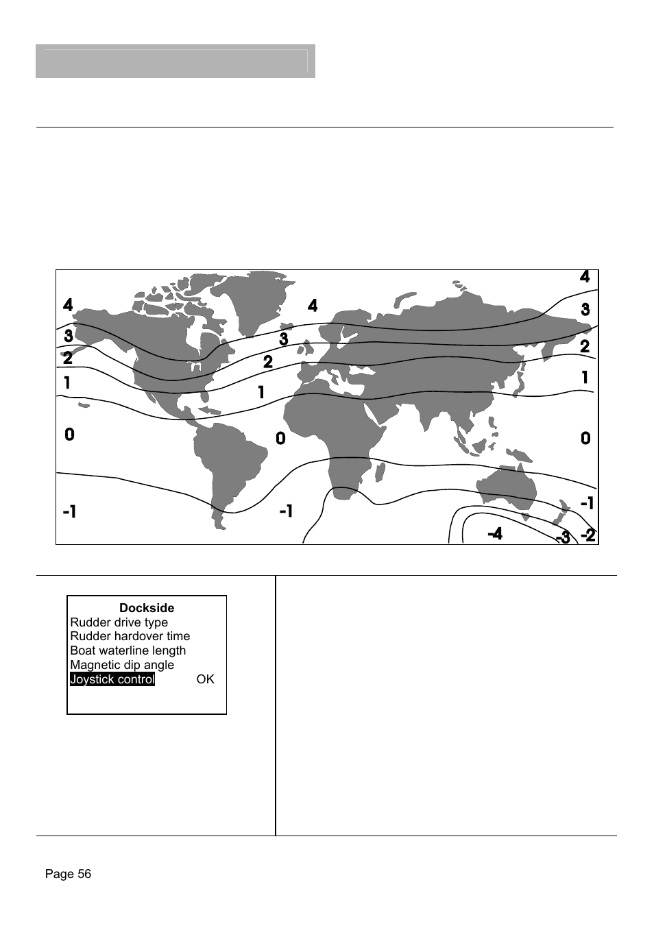 H1000 pilot, Calibration, Dockside calibration | Magnetic dip angle compensation chart | B&G H1000 Autopilot User Manual | Page 57 / 68