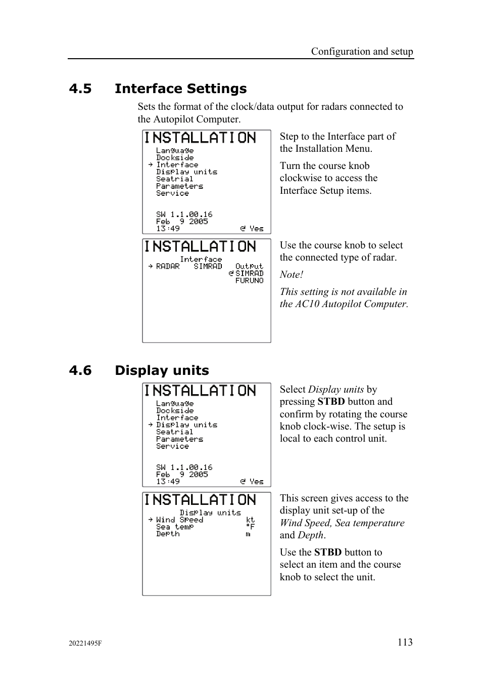 5 interface settings, 6 display units | Simrad AP25 User Manual | Page 115 / 172