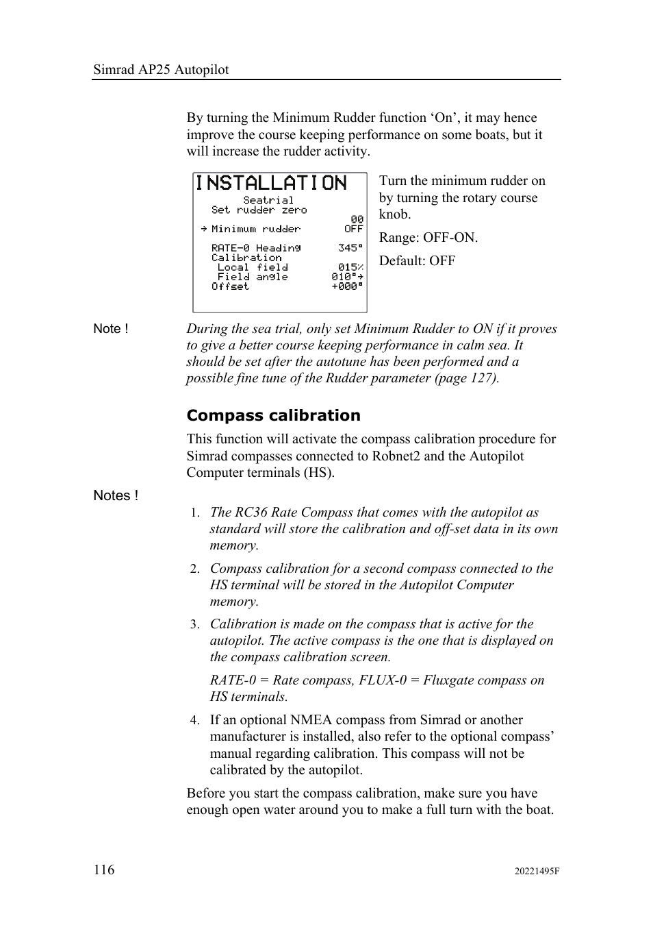 Compass calibration | Simrad AP25 User Manual | Page 118 / 172