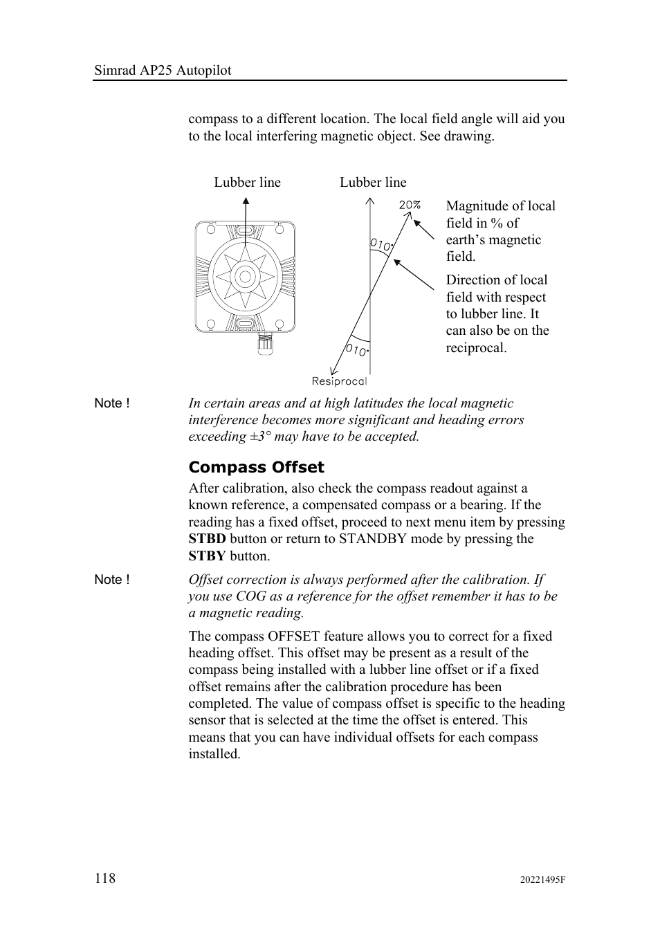 Compass offset | Simrad AP25 User Manual | Page 120 / 172