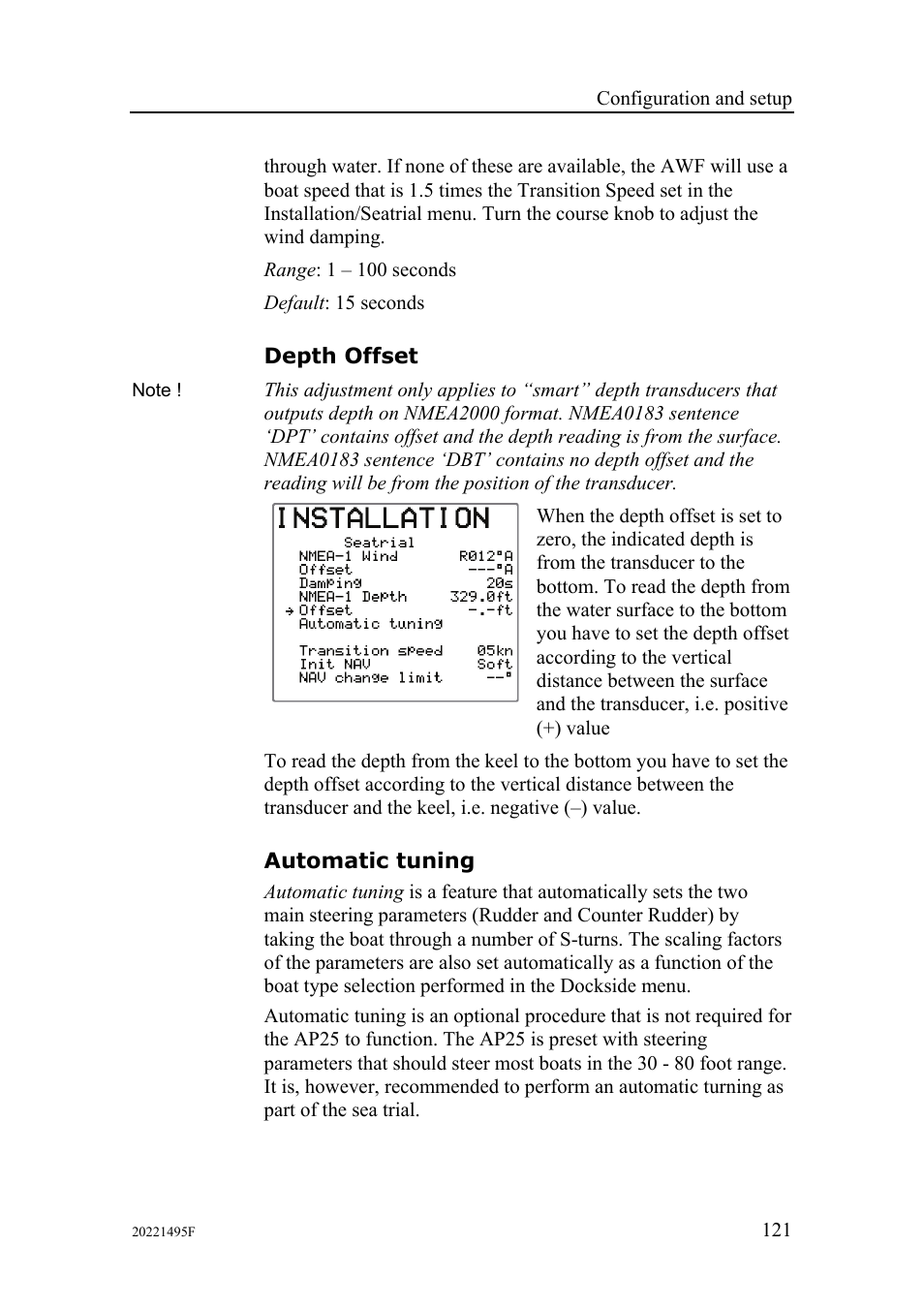 Depth offset, Automatic tuning | Simrad AP25 User Manual | Page 123 / 172