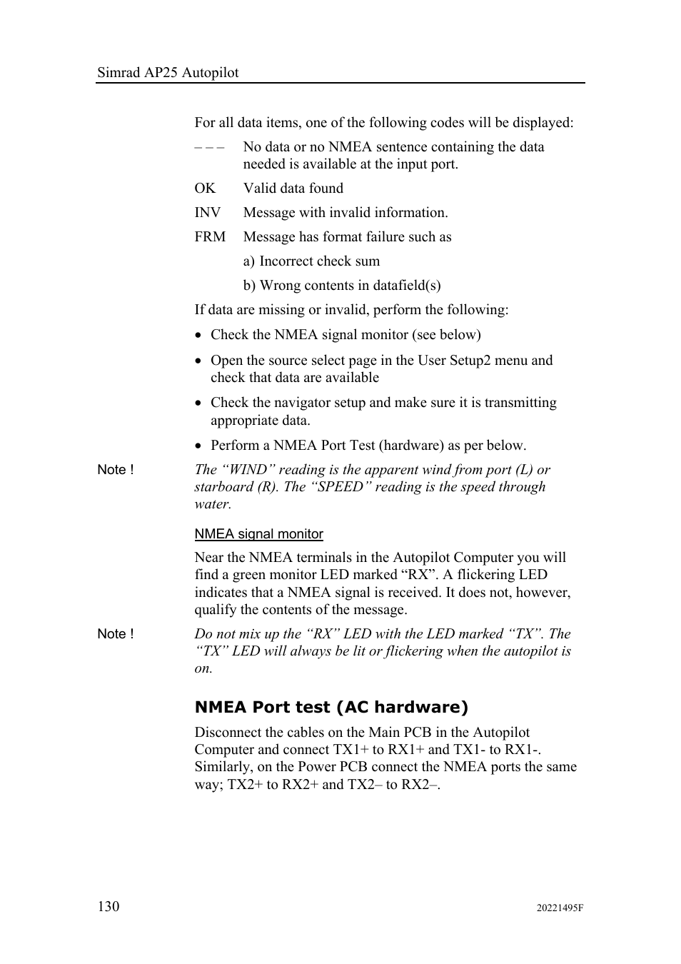 Nmea signal monitor, Nmea port test (ac hardware) | Simrad AP25 User Manual | Page 132 / 172