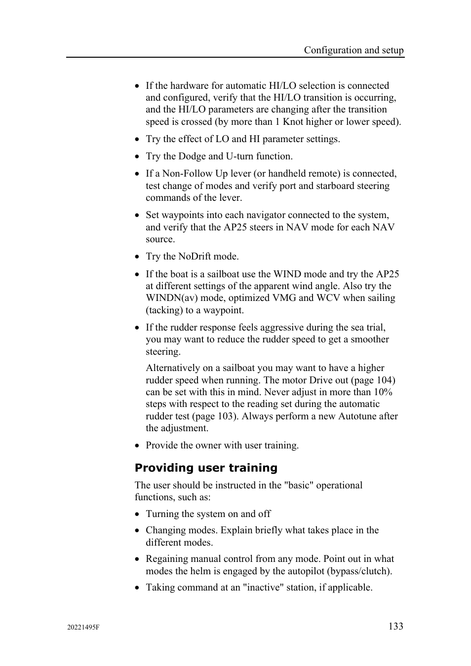 Providing user training | Simrad AP25 User Manual | Page 135 / 172