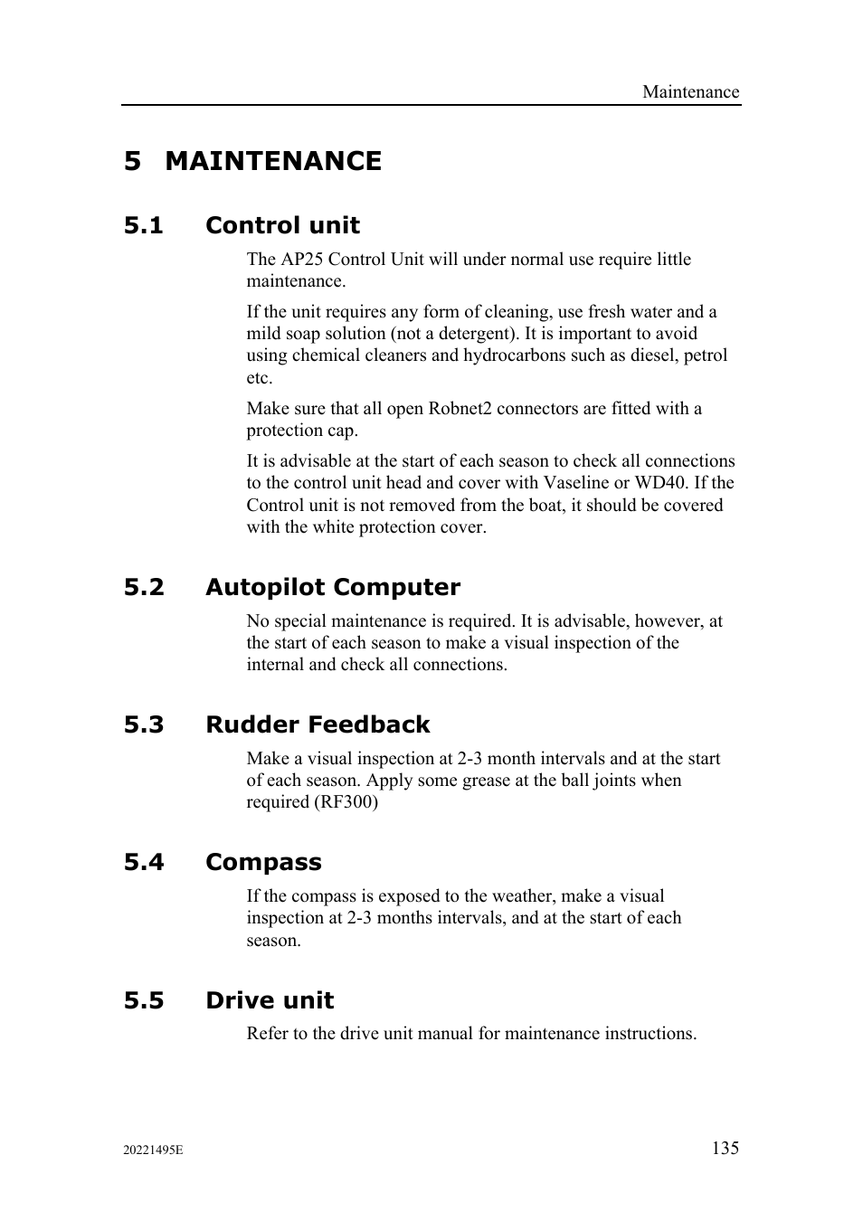 5 maintenance, 1 control unit, 2 autopilot computer | 3 rudder feedback, 4 compass, 5 drive unit | Simrad AP25 User Manual | Page 137 / 172