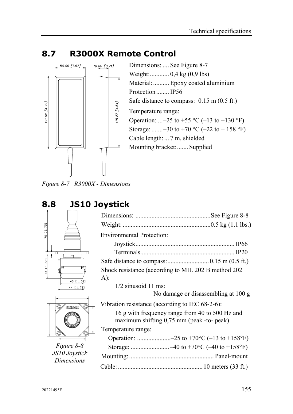 7 r3000x remote control, 8 js10 joystick | Simrad AP25 User Manual | Page 157 / 172
