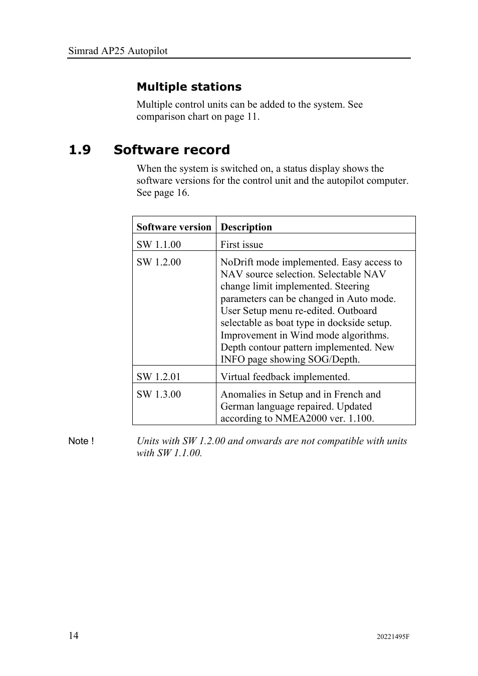 Multiple stations, 9 software record | Simrad AP25 User Manual | Page 16 / 172