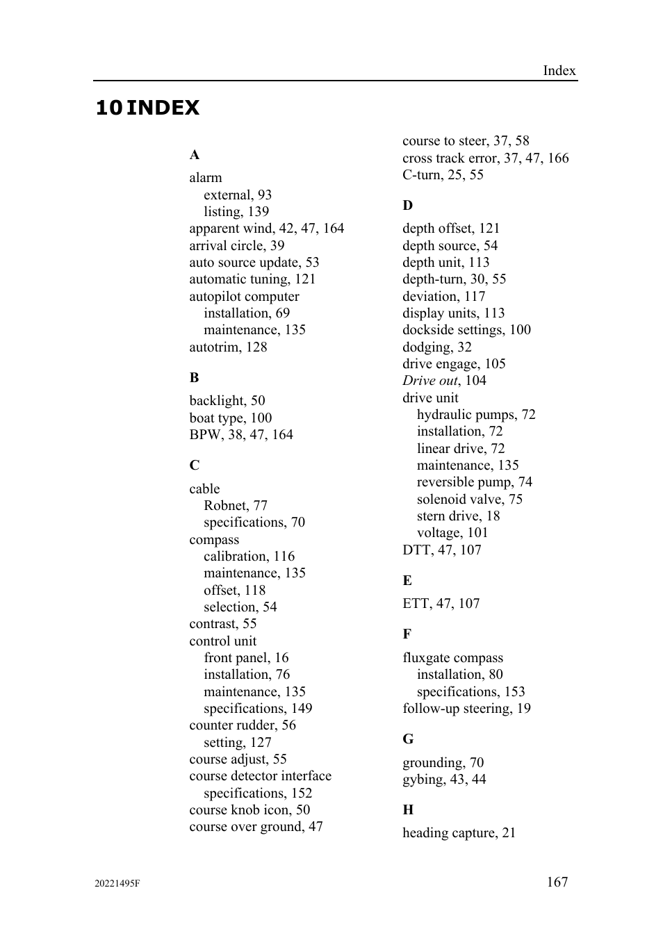 10 index | Simrad AP25 User Manual | Page 169 / 172