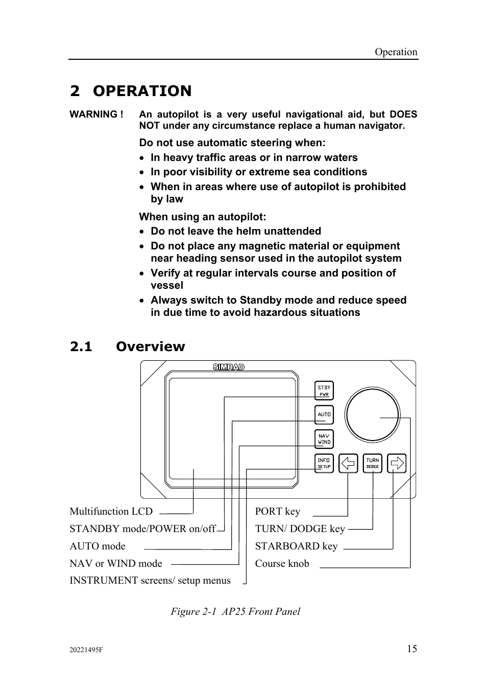 2 operation, 1 overview | Simrad AP25 User Manual | Page 17 / 172