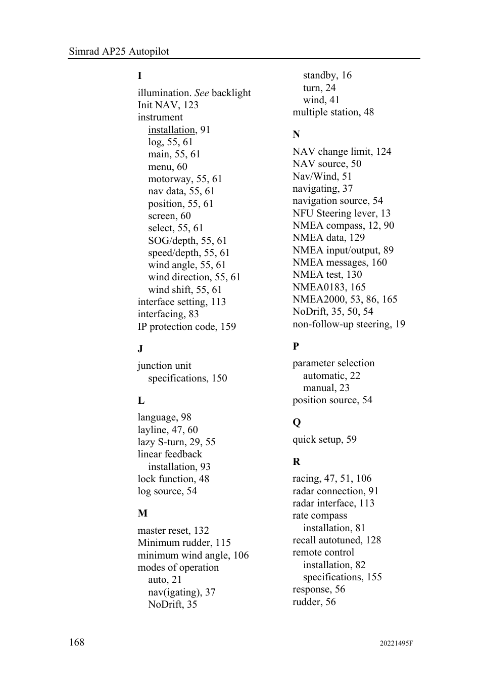 Simrad AP25 User Manual | Page 170 / 172