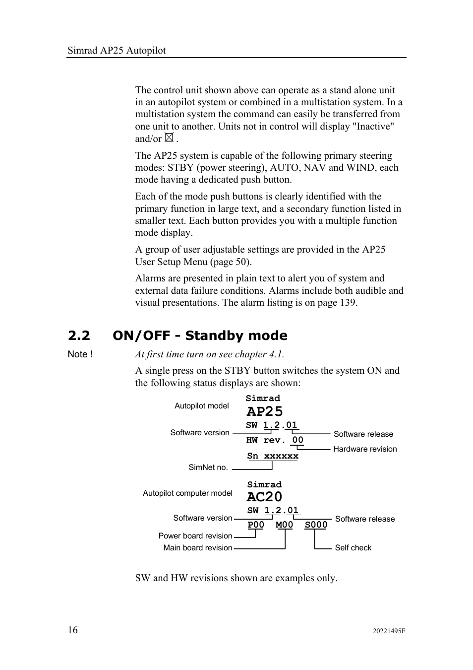 2 on/off - standby mode, Ac20, Ap25 | Simrad AP25 User Manual | Page 18 / 172