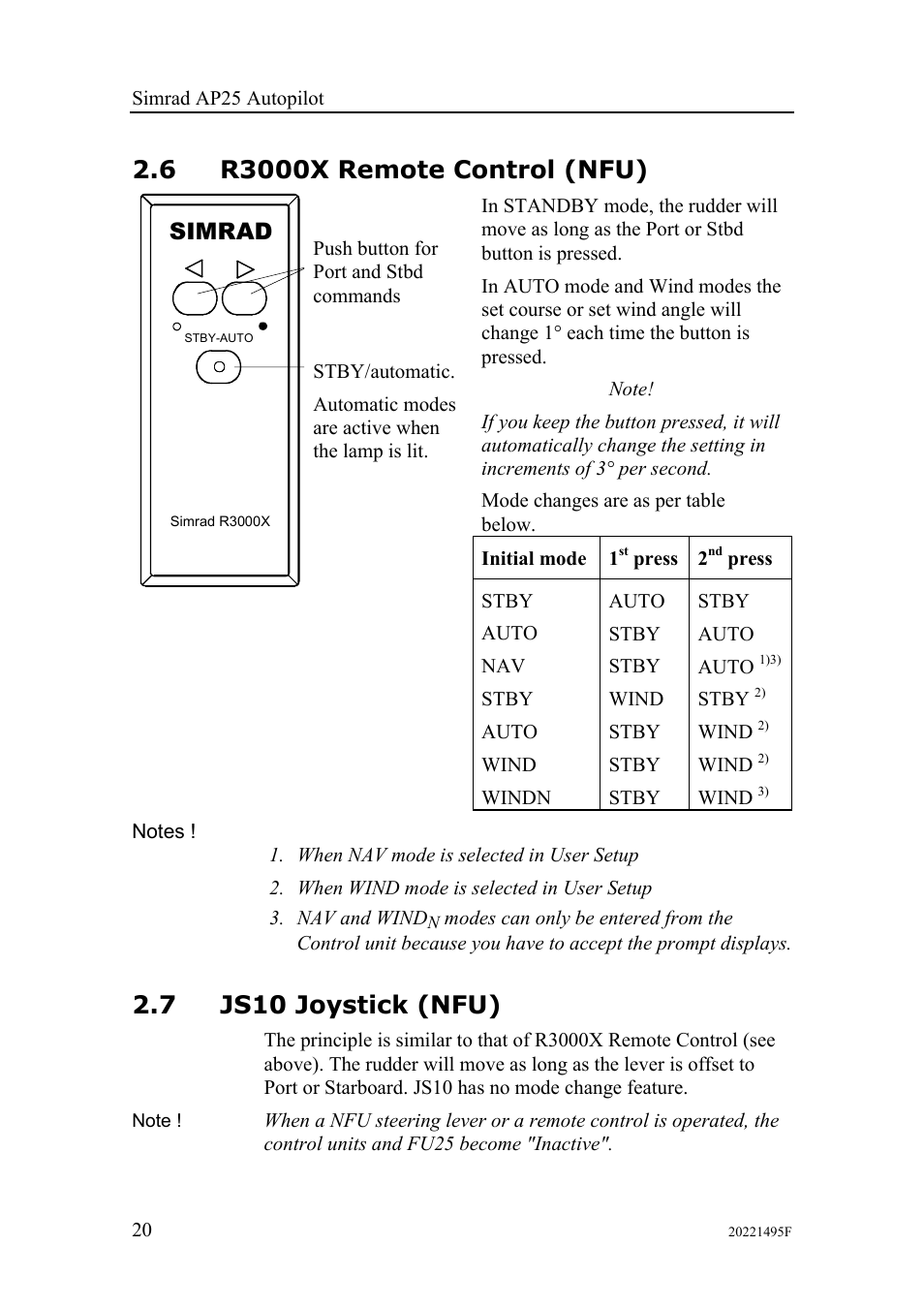 6 r3000x remote control (nfu), 7 js10 joystick (nfu), Simrad | Simrad AP25 User Manual | Page 22 / 172