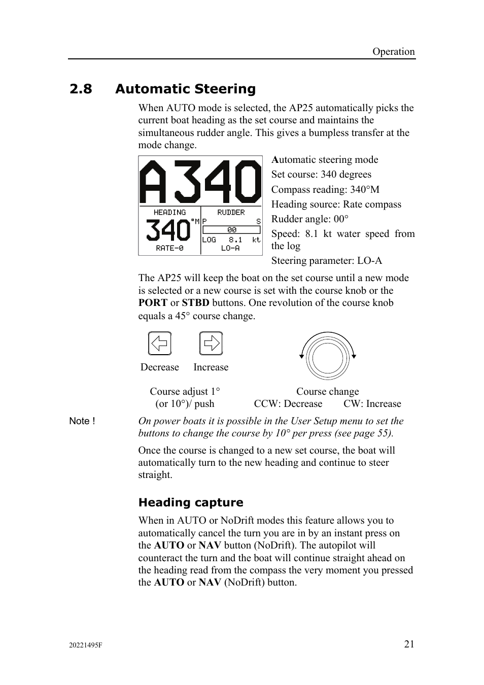 8 automatic steering, Heading capture | Simrad AP25 User Manual | Page 23 / 172