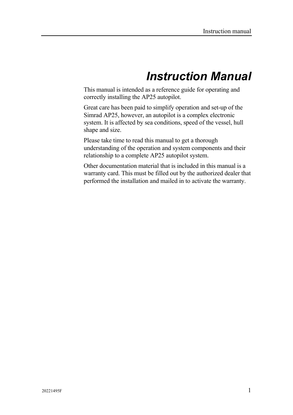 Instruction manual | Simrad AP25 User Manual | Page 3 / 172