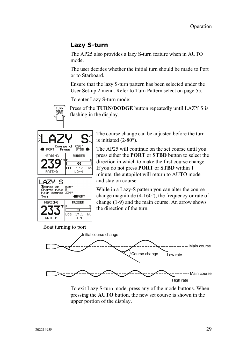 Lazy s-turn | Simrad AP25 User Manual | Page 31 / 172
