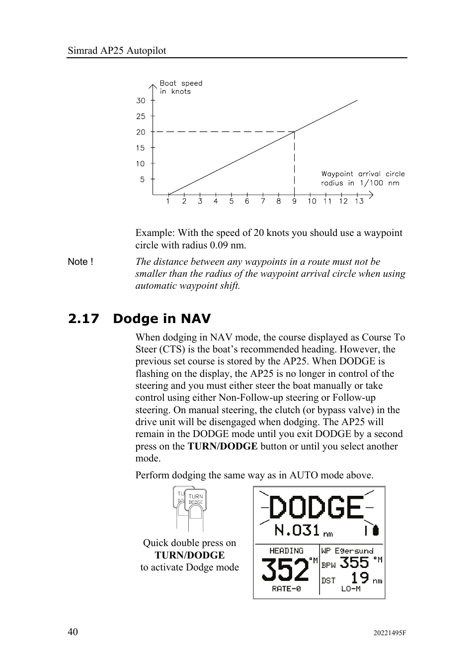 17 dodge in nav | Simrad AP25 User Manual | Page 42 / 172