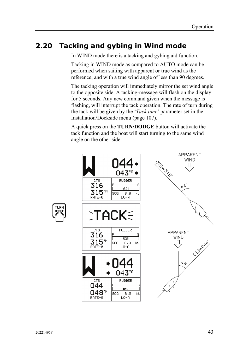 20 tacking and gybing in wind mode | Simrad AP25 User Manual | Page 45 / 172