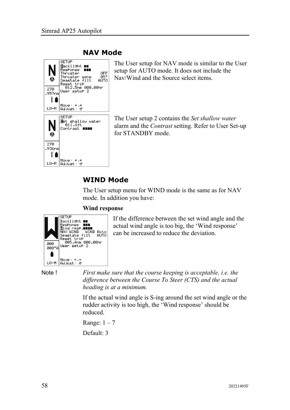 Nav mode, Wind mode | Simrad AP25 User Manual | Page 60 / 172