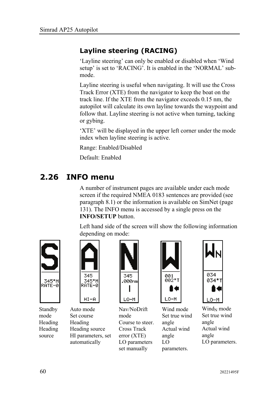 Layline steering (racing), 26 info menu | Simrad AP25 User Manual | Page 62 / 172