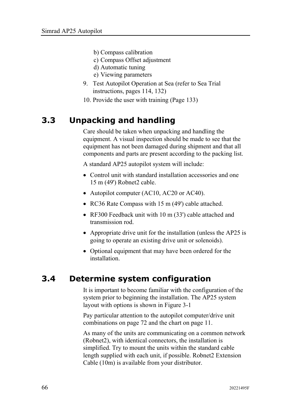3 unpacking and handling, 4 determine system configuration | Simrad AP25 User Manual | Page 68 / 172