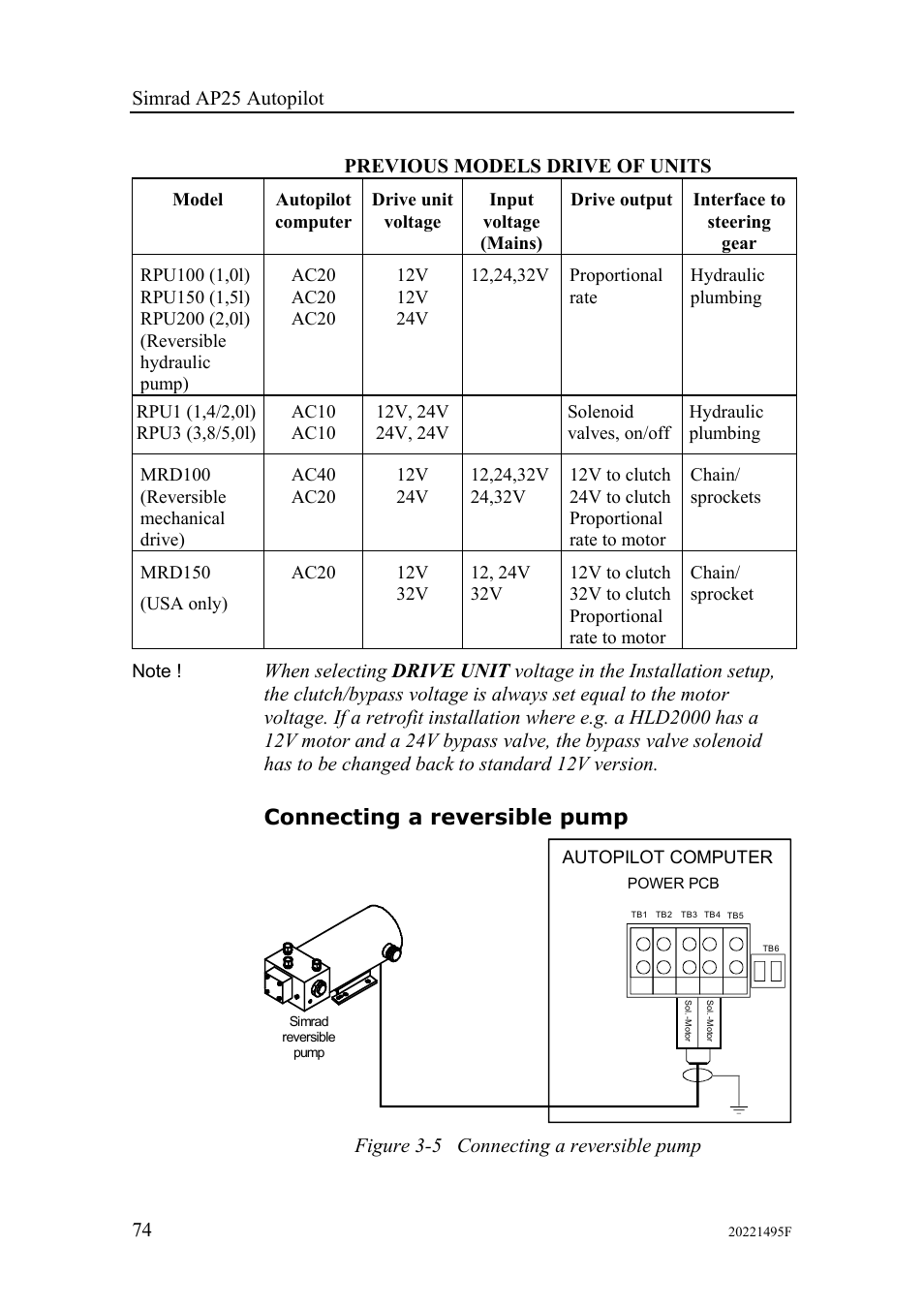 Connecting a reversible pump | Simrad AP25 User Manual | Page 76 / 172