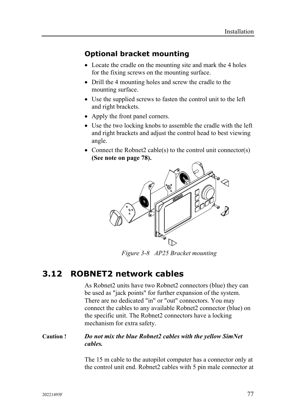 Optional bracket mounting, 12 robnet2 network cables | Simrad AP25 User Manual | Page 79 / 172