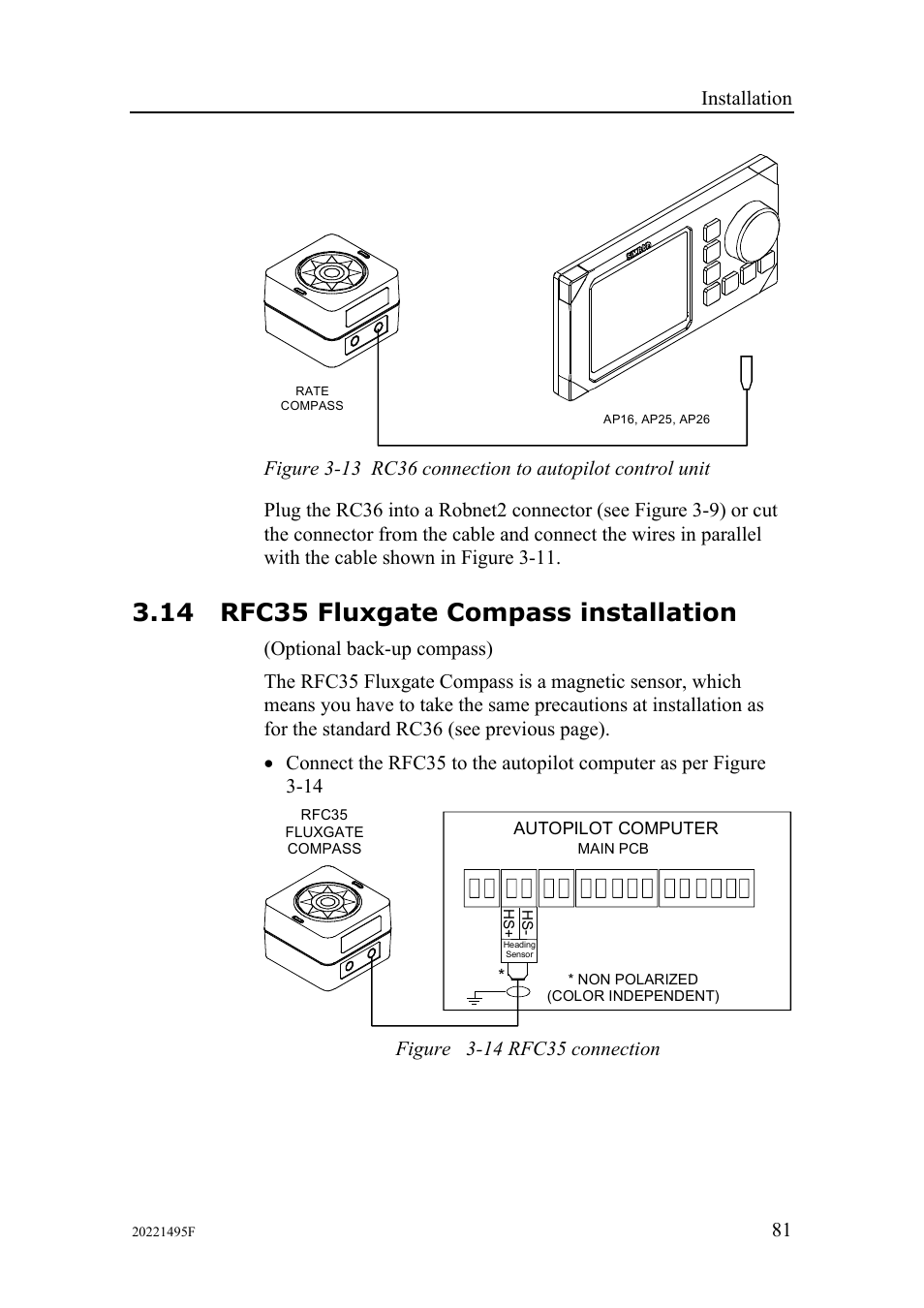 14 rfc35 fluxgate compass installation, Installation | Simrad AP25 User Manual | Page 83 / 172