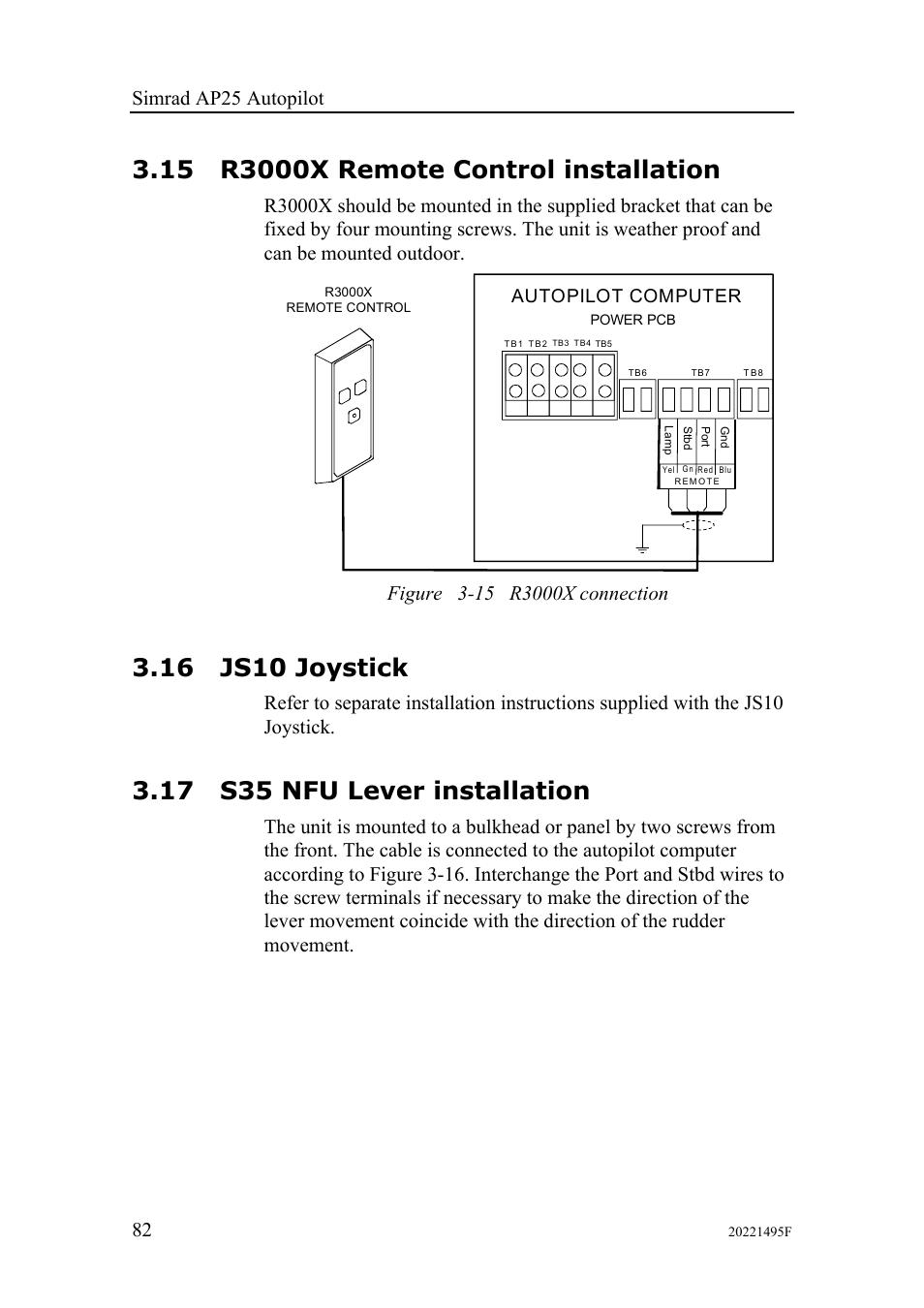 15 r3000x remote control installation, 16 js10 joystick, 17 s35 nfu lever installation | Simrad ap25 autopilot 82, Autopilot computer | Simrad AP25 User Manual | Page 84 / 172