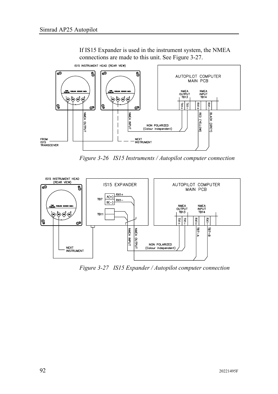 Terminal rx1+ and rx1-. see figure 3-26, Instrument nmea socket (4). see figure 3-26 | Simrad AP25 User Manual | Page 94 / 172
