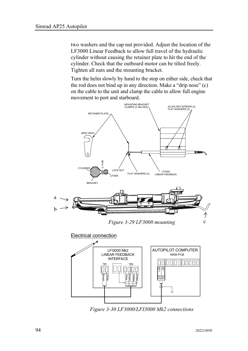 Electrical connection, Simrad ap25 autopilot 94 | Simrad AP25 User Manual | Page 96 / 172