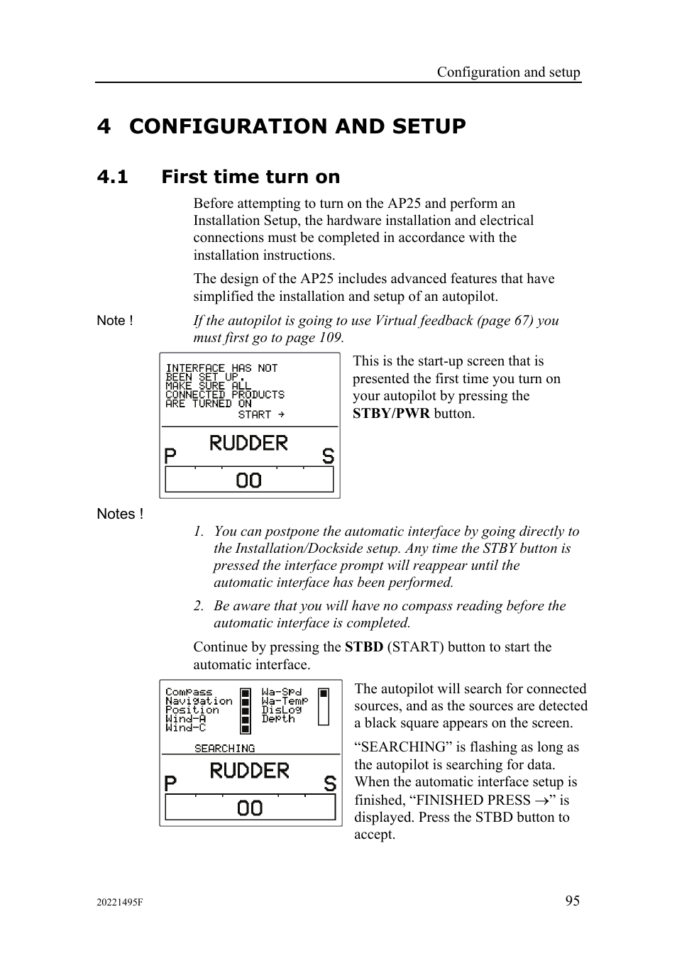 4 configuration and setup, 1 first time turn on | Simrad AP25 User Manual | Page 97 / 172