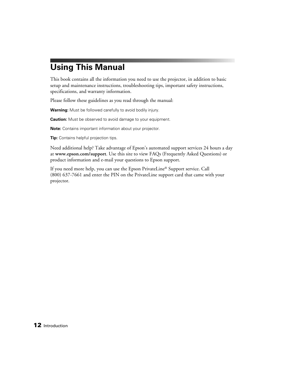 Using this manual | Seiko Group POWERLITE 7500 UB User Manual | Page 12 / 80