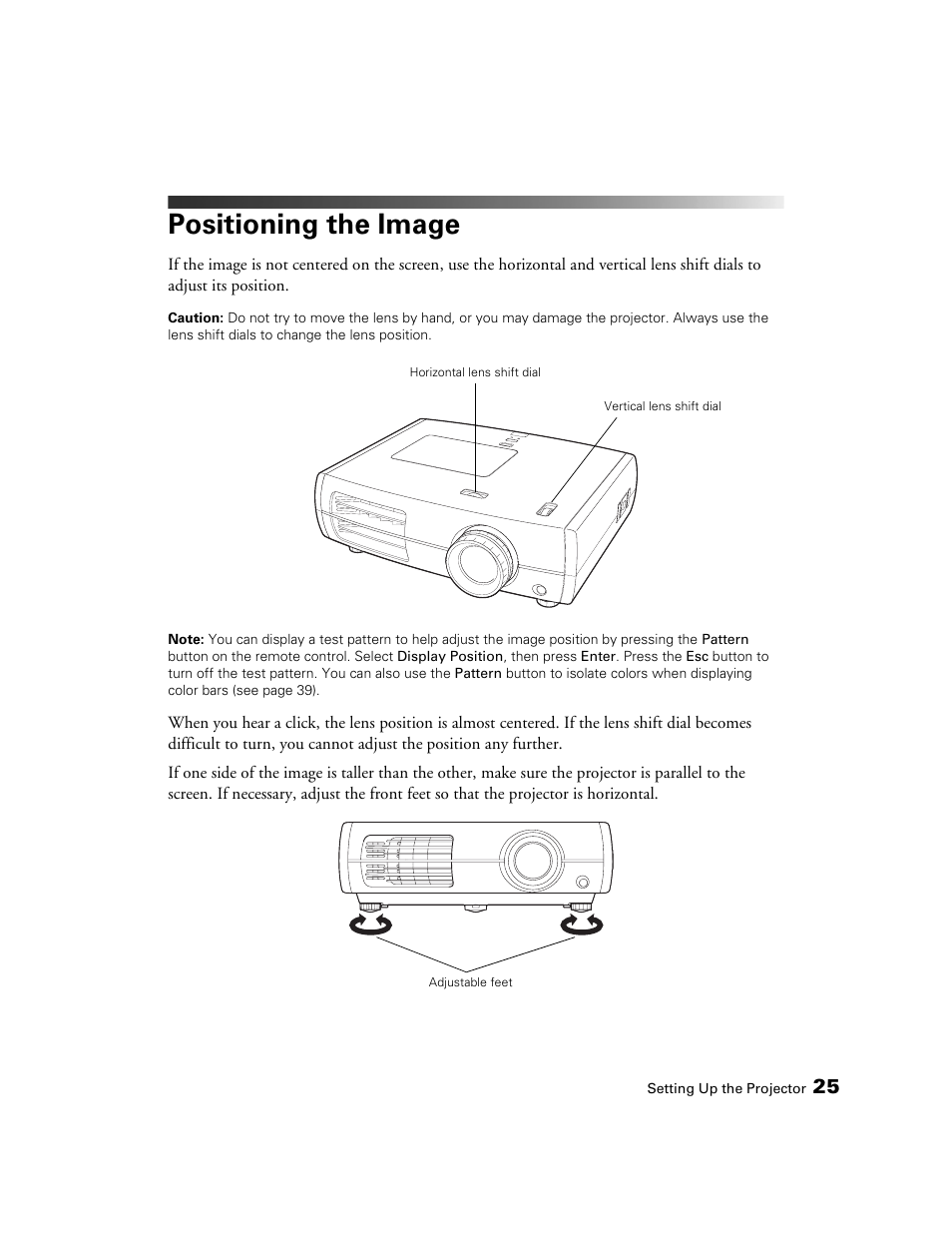 Positioning the image | Seiko Group POWERLITE 7500 UB User Manual | Page 25 / 80