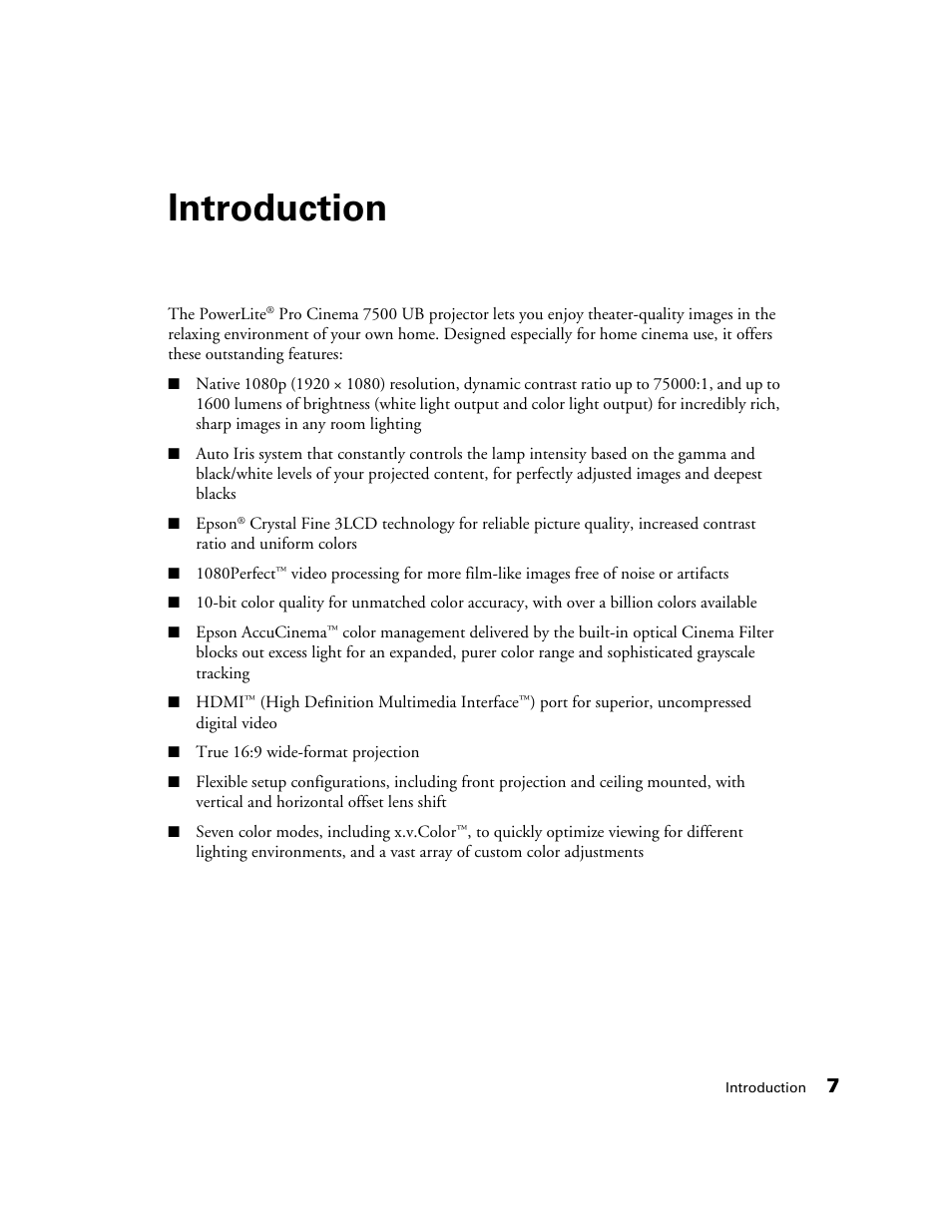 Introduction | Seiko Group POWERLITE 7500 UB User Manual | Page 7 / 80
