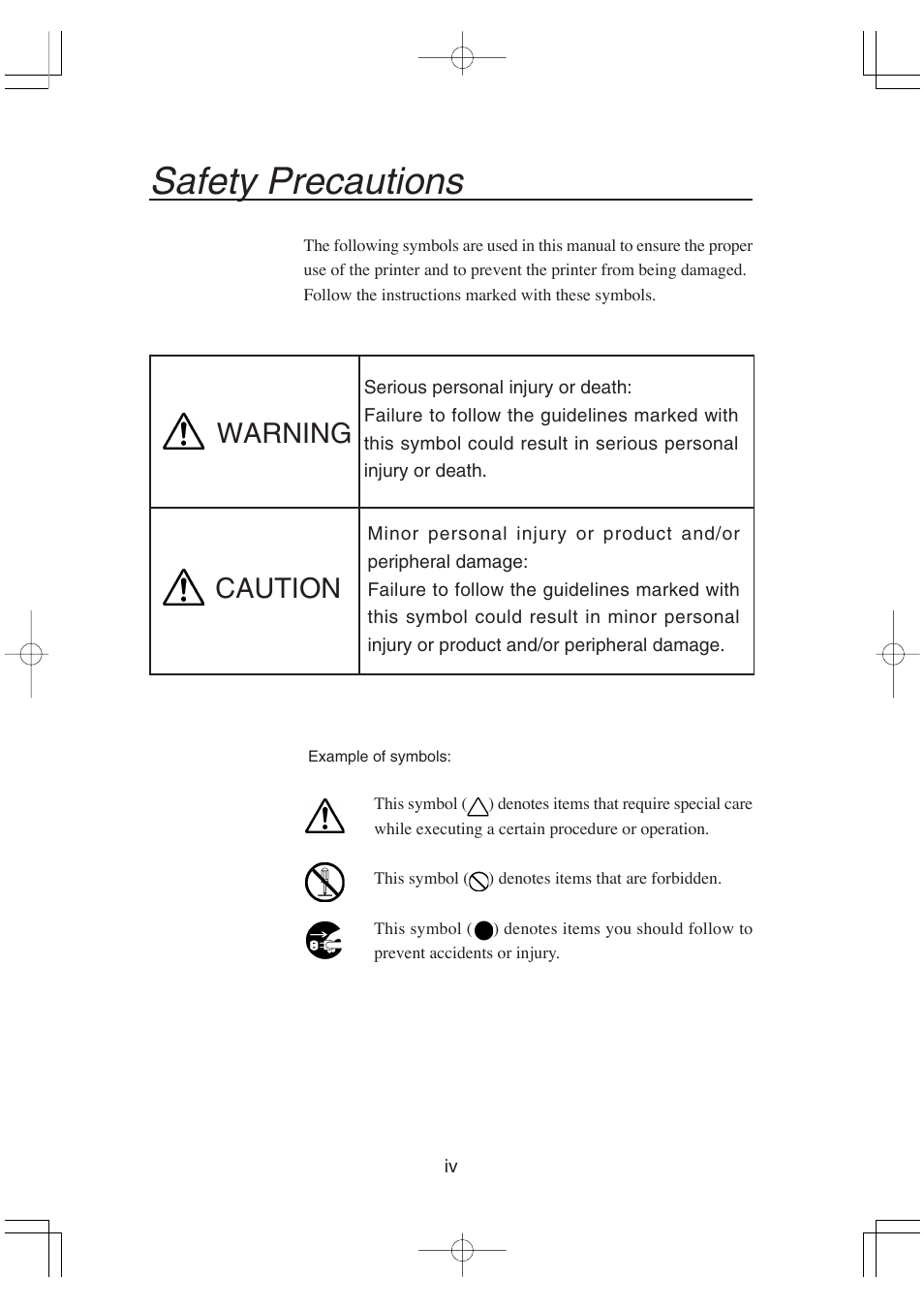 Safety precautions, Warning caution | Seiko Group OC CS 6060 IP-6600 User Manual | Page 8 / 180