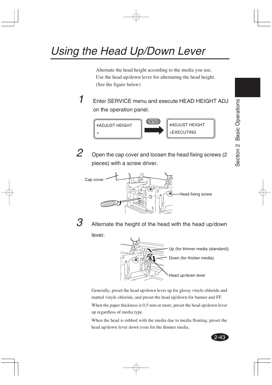 Using the head up/down lever | Seiko Group OC CS 6060 IP-6600 User Manual | Page 87 / 180