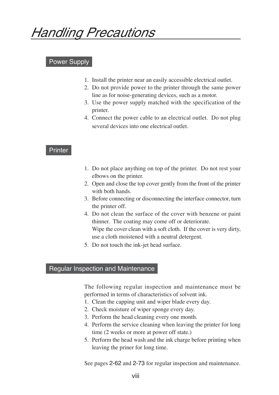 Handling precautions | Seiko Group SII IP-6600 User Manual | Page 12 / 197