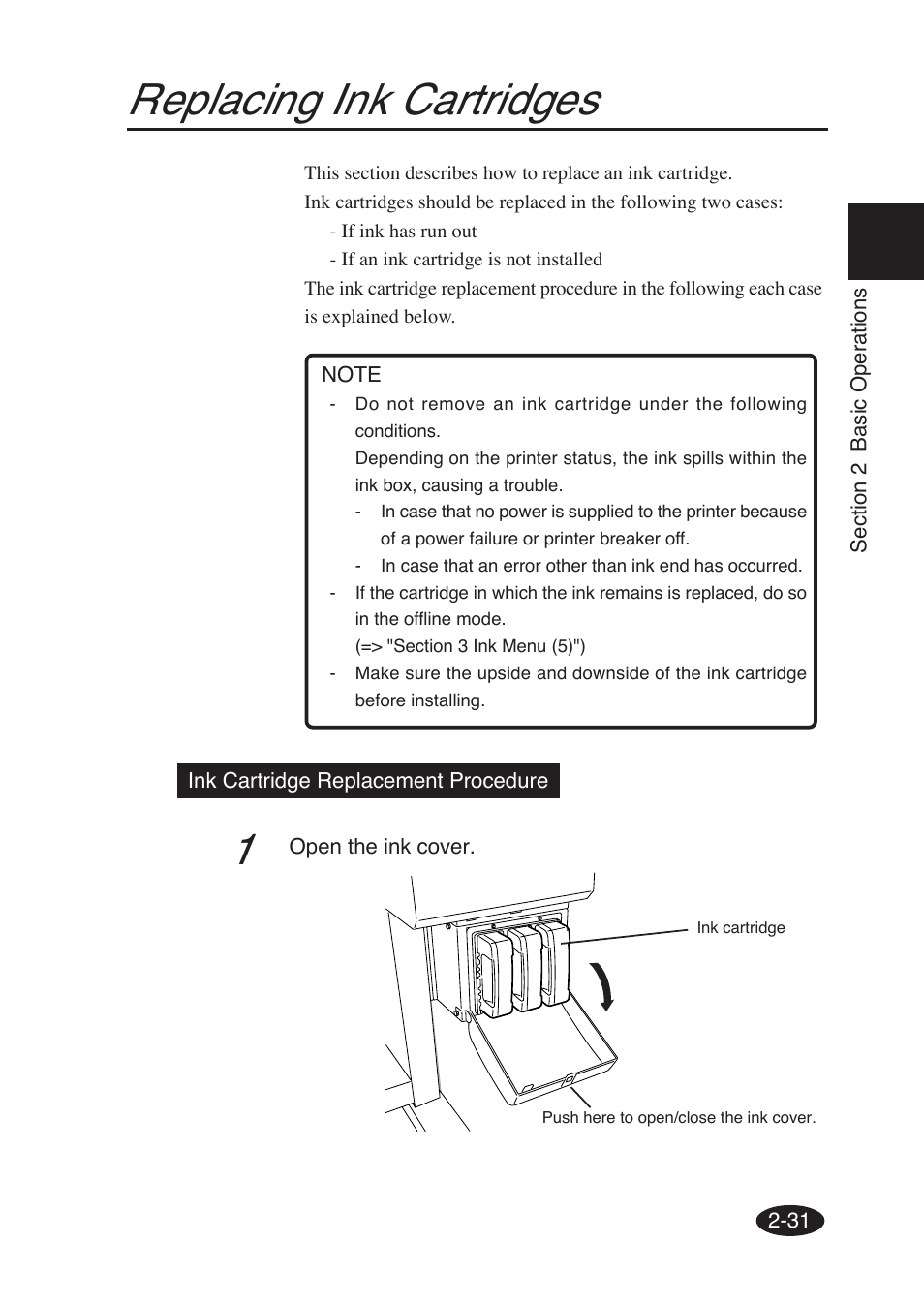 Replacing ink cartridges | Seiko Group SII IP-6600 User Manual | Page 75 / 197