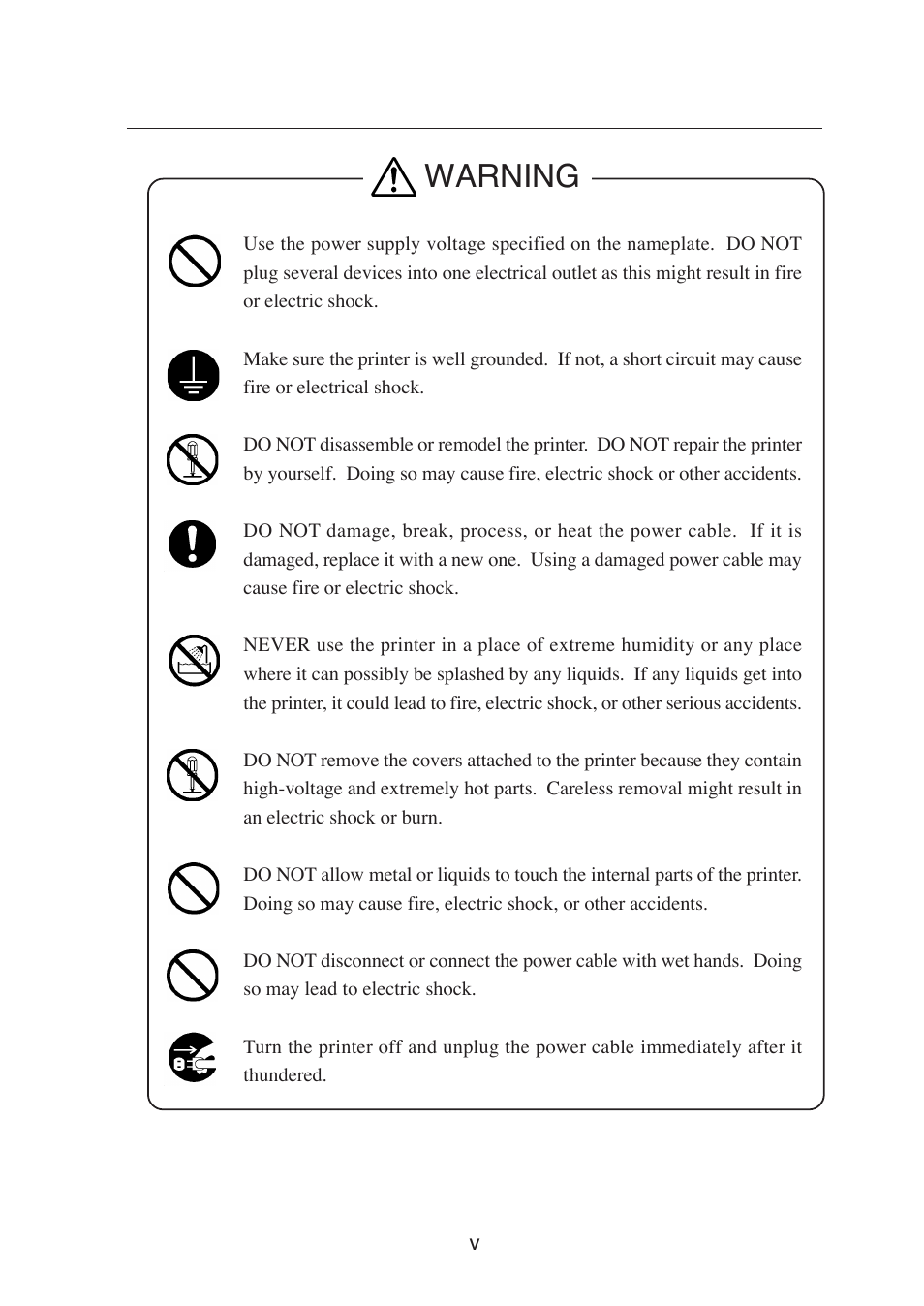 Warning | Seiko Group SII IP-6600 User Manual | Page 9 / 197