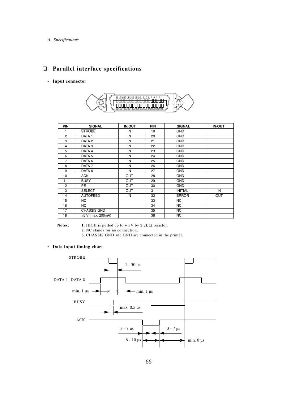 Parallel interface specifications 6, Parallel interface specifications | Seiko Group BP-6000 User Manual | Page 73 / 114