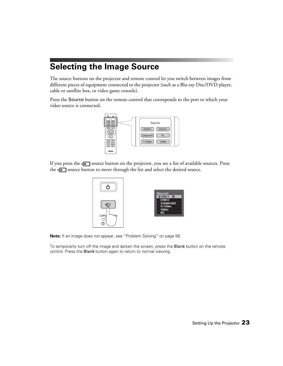 Selecting the image source | Seiko Group POWERLITE 8345 User Manual | Page 23 / 76