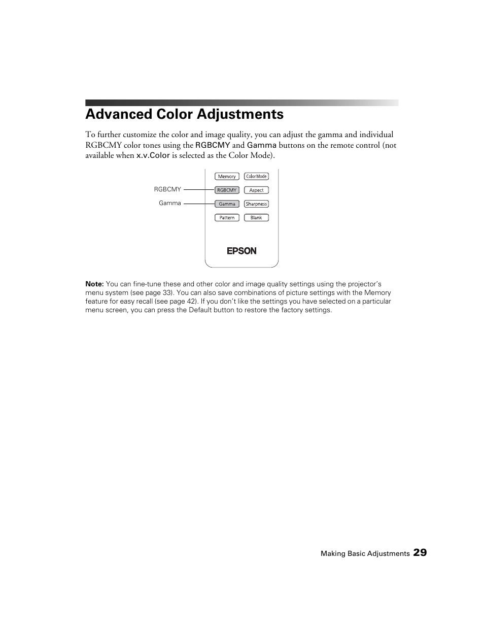 Advanced color adjustments | Seiko Group POWERLITE 8345 User Manual | Page 29 / 76